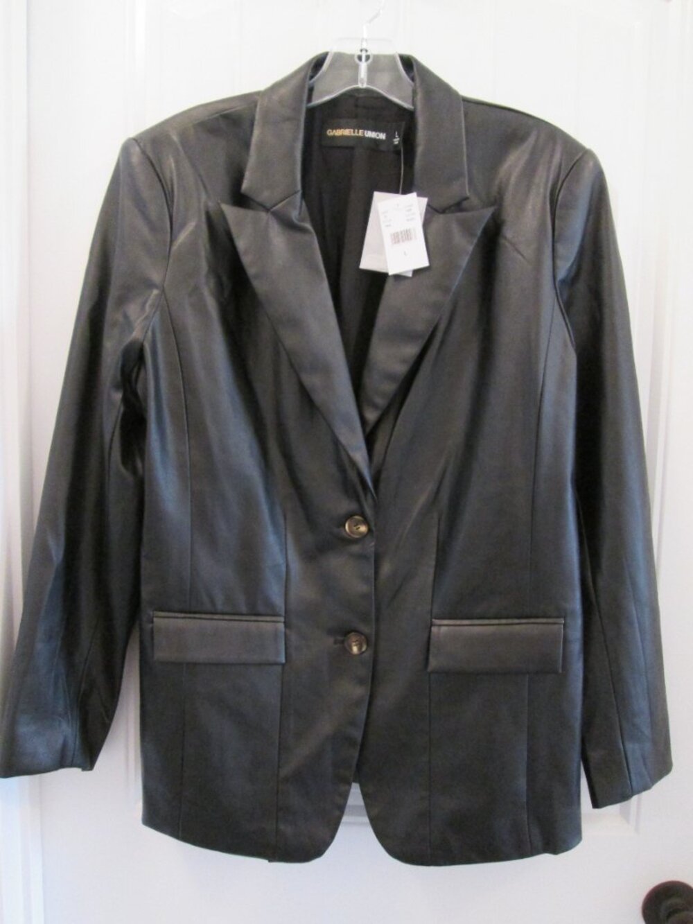 Gabrielle Union Faux Leather Blazer Black Sz L NWT - Picture 2 of 8